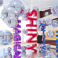 Vibrant Photo Spot With Shiny Magic Clear 3D Letters And Disco Balls