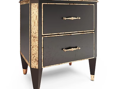 Elegant Black Nightstand With Gold Accents Two Drawers And Dark Wood Legs Design 3d model