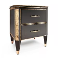 Elegant Black Nightstand With Gold Accents Two Drawers And Dark Wood Legs Design