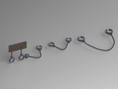 Weapon Hanging Hooks With Iron Chains And Wooden Plaque For Storage 3d model