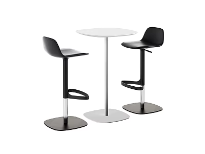 Modern Bar Counter Setup With White Round Table And Black Bar Stools 3d model