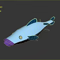 Cartoon Blue Fish Character with Purple Mouth Round Eyes and Blue Fins 3D Model Design