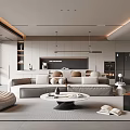 Modern Open Concept Living Dining Space With Neutral Tones Sofa And Cabinets