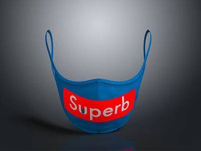 Blue Protective Face Mask Featuring Red Superb Text For Daily Use 3d model