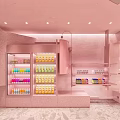 Pink Dessert Shop Interior Design With Curved Ceiling Counter And Display Area