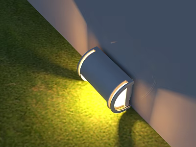 Modern Gray Outdoor Wall Light Illuminating Corner Ground With Green Grass 3d model