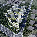 Aerial View Residential Community Planning With High Rise Buildings Green Spaces And Roads