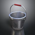Sturdy Shiny Silver Metallic Bucket With Red Handle And Round Rim