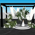 Wedding Stage Floral Installation With White Flowers Greenery And Flowing Fabric For Couple