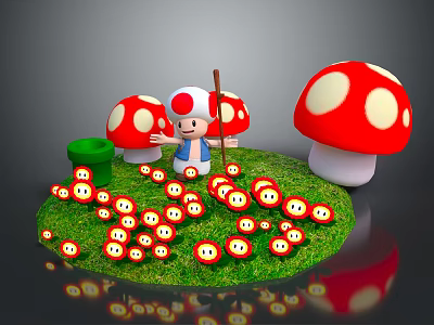 Modern Cartoon Scene Mushroom Man Mushroom 3d model