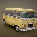 Vintage Yellow Volkswagen Van Featuring Rusty Exterior And Classic Retro Design