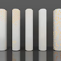 Five Different Cylindrical Outdoor Lights With Decorative Cutout Patterns Emitting Warm Glow