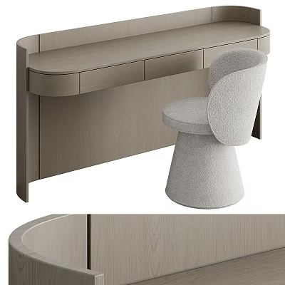 Modern Minimalist Light Wood Dressing Table With Curved Drawers And Matching Chair 3d model