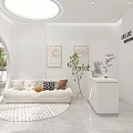Luxury Hair Beauty Salon White Interior With Comfortable Sofa Product Display Shelves And Front Desk