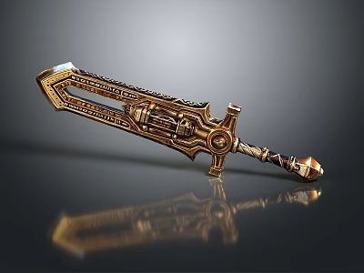 Fantasy Golden Sword With Ornate Hilt Intricate Blade Design And Decorative Details 3d model