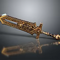 Fantasy Golden Sword With Ornate Hilt Intricate Blade Design And Decorative Details