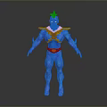 Blue Scaled Humanoid Character With Orange Armor And Horned Head Fantasy Figure