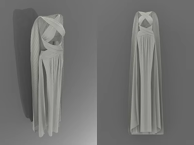 Elegant Long Dress with Cross Front Back Design and Lightweight Flowy Fabric 3d model