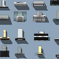 Modern Kitchen Appliances Featuring Various Stylish Range Hood Designs 3d model
