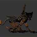 Detailed Orange Black Mechanical Wolf With Sword On Back And Mechanical Legs