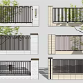 Modern Feature Wall Design With Vertical Slat Structure And Surrounding Trees 3d model
