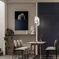 Modern Living and Dining Room Interior With Sofa Area Rug Artwork and Floor Lamp