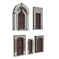Various Classic Entry Doors With Decorative Frames Arch Shapes And Brick Wall Designs 3d model