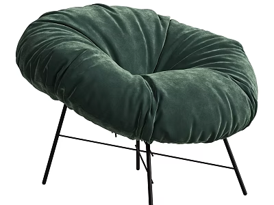 Stylish Dark Green Velvet Round Leisure Chair With Black Metal Legs 3d model