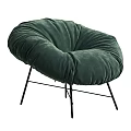 Stylish Dark Green Velvet Round Leisure Chair With Black Metal Legs