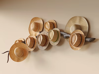 Straw Hats As Stylish Wall Decor For Home 3d model