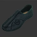 Black Leather Slip On Shoes With Swirl Pattern Stitching And Orange Lining