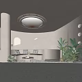 Modern Beauty Hair Salon Interior With Curved Walls Round Light Cozy Sofa And Green Plants