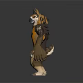 3D Sculpture of Anthropomorphic Wolf Dog With Orange Brown Fur Muscular Build Standing Pose