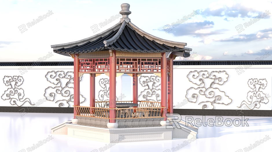 Chinese style pavilion rest pavilion wall 3D model model