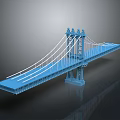Detailed Blue Suspension Bridge Model Featuring Cable Structure And Reflective Surface 3d model