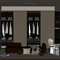 Elegant Modern Walk-in Closet Interior With Wooden Cabinets Hanging Area Dressing Table And Rug
