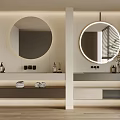 Modern Round Backlit Bathroom Mirror With Vanity Towels And Natural Light