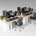 Modern Office Desk Setup With Dual Workstations Computers Ergonomic Chairs And Potted Plants