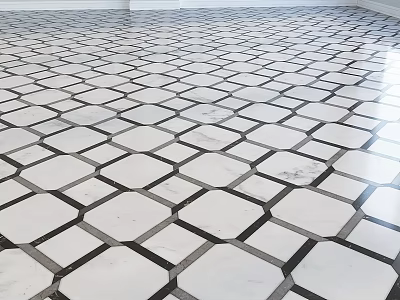 Black And White Geometric Marble Floor With Hexagonal Tile Pattern Interior Design 3d model