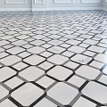 Black And White Geometric Marble Floor With Hexagonal Tile Pattern Interior Design 3d model