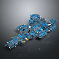Futuristic Blue Interstellar Spacecraft With Detailed Mechanical Structure For Cosmic Exploration 3d model