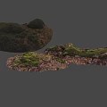 Stone Wood Natural Decorative Elements With Mossy Texture And Dried Leaves 3d model