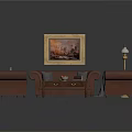 Red Leather Sofa Coffee Table Set With Gray Pillows Side Table Gold Framed Wall Painting and Floor Lamp