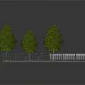 Outdoor Platforms With Railings Three Trees And Gray Ground With Yellow Lines