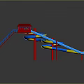 Colorful Playground Equipment With Blue Yellow Spiral Slides Red Platform And Stairs