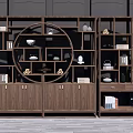 Traditional Chinese Wooden Antique Shelf With Ceramic Vases Books And Decor