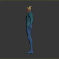 3D Animated Character With Blonde Hair Green Suit Blue A Symbol Light Blue Gloves Boots