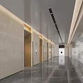Modern Elevator Corridor With Beige Stone Walls Marble Flooring And Linear Lights 3d model