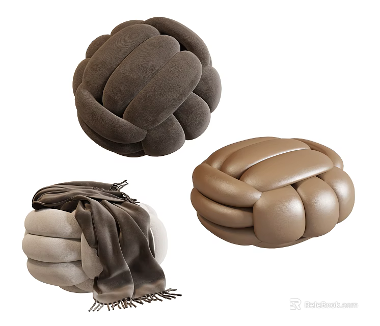 Braided Ottoman Stools in Different Colors with Soft Texture and Decorative Scarf 3d model 