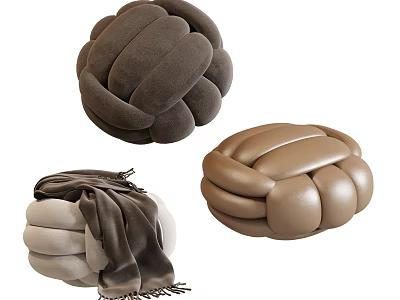Braided Ottoman Stools in Different Colors with Soft Texture and Decorative Scarf 3d model